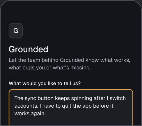 A hosted Luno feedback page: a form where someone describes what they ran into, with an optional email field.