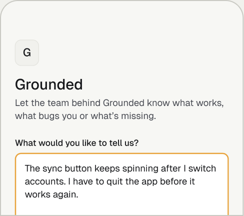A hosted Luno feedback page: a form where someone describes what they ran into, with an optional email field.